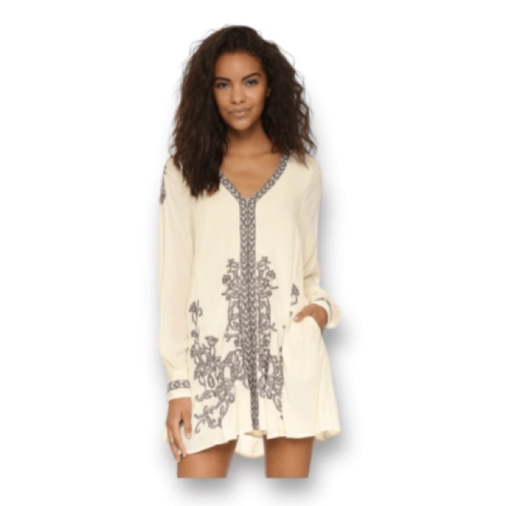 Free People Embroidered Hearts In Heaven Mini Dress L boho Festival Artsy